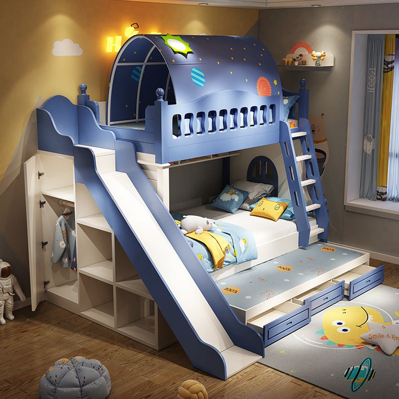 Bunk Bed With Stairs And Slide - Łóżko dla dzieci, łóżko piętrowe, łóżko