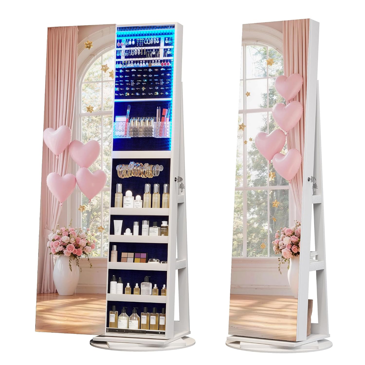 Full Length Mirror Jewelry Armoire - 360 ° Obracana szafka na biżuterię