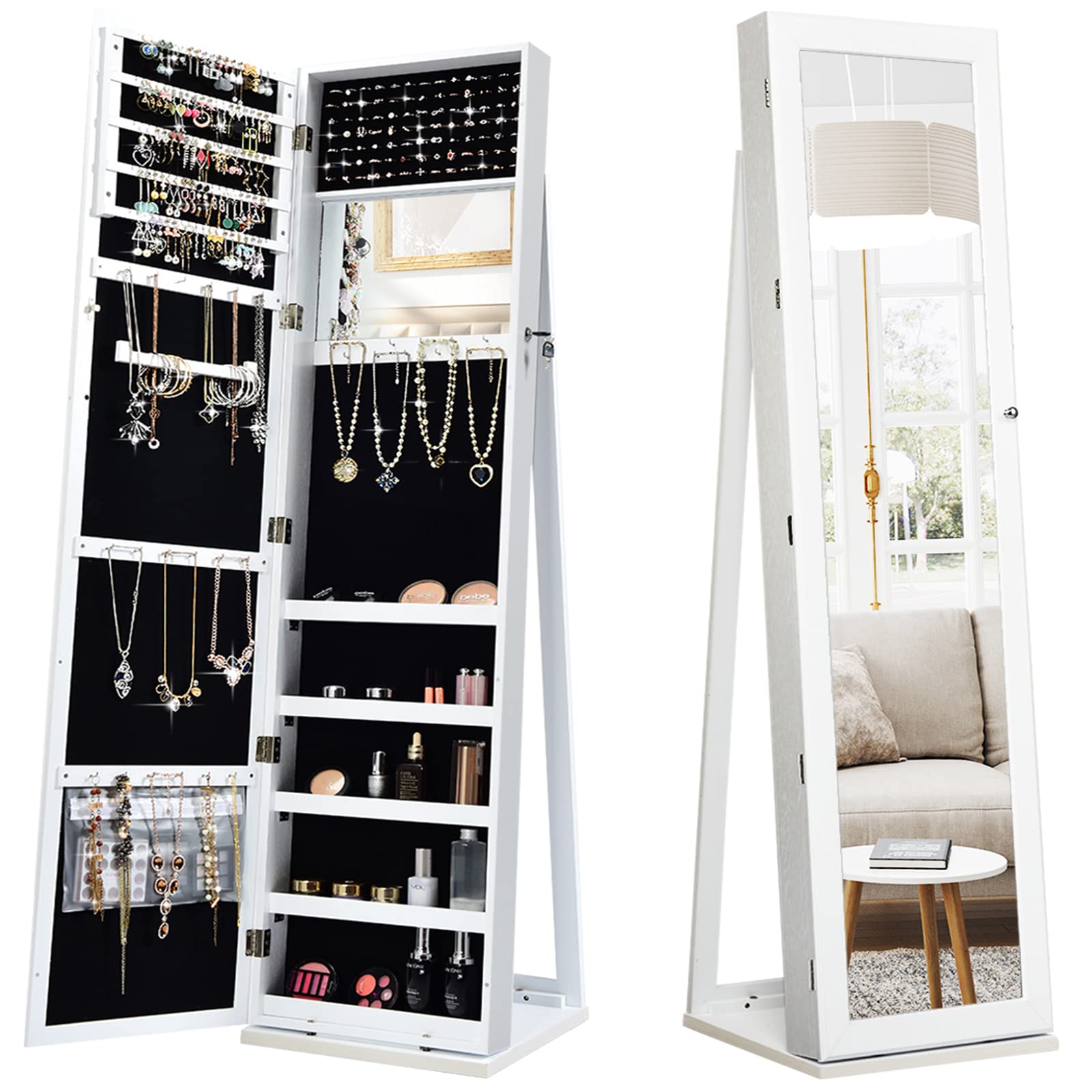 Full Length Mirror Jewelry Armoire - Stojąca szafa na biżuterię z lusterkiem