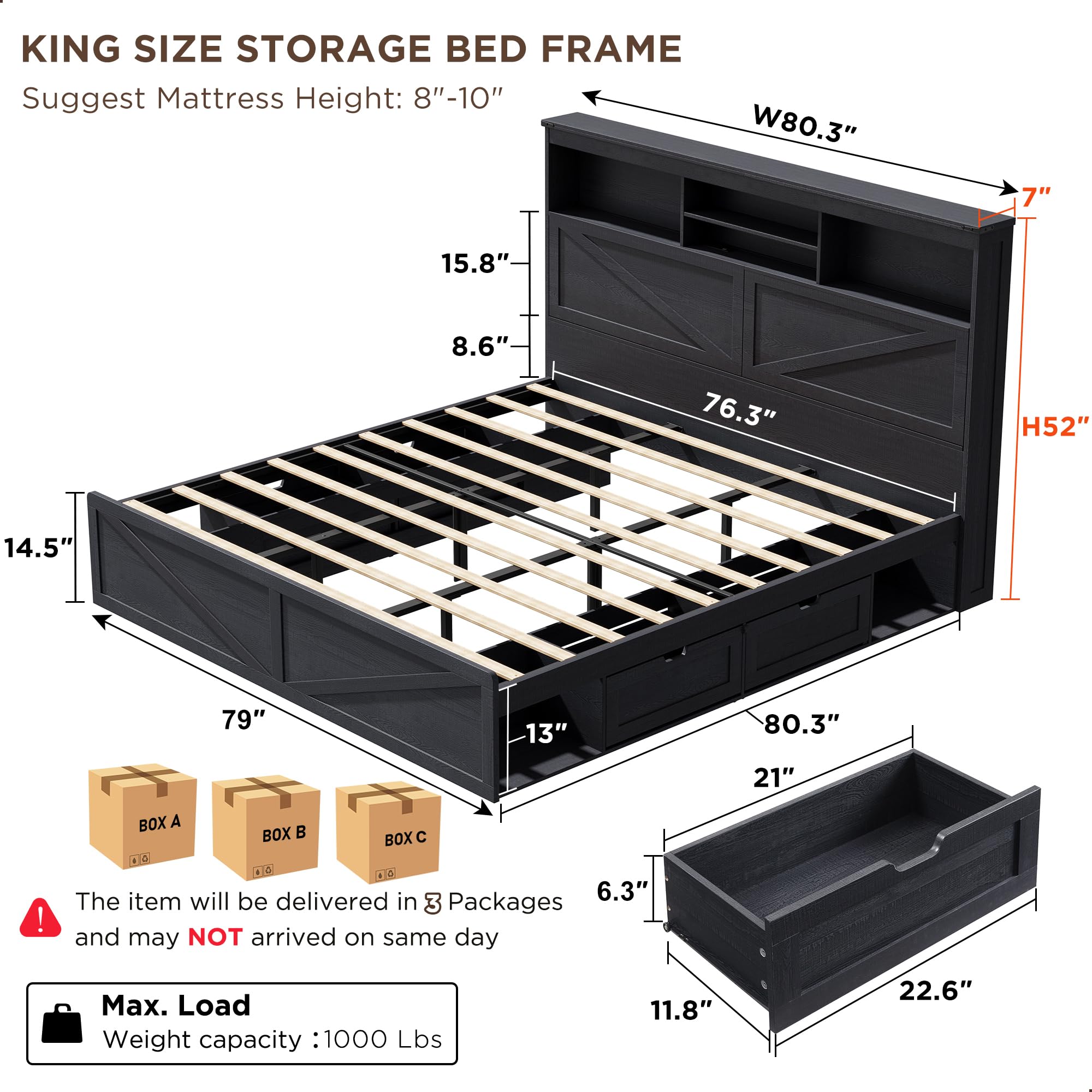 Rama łóżka w stylu rustykalnym – King Size Bed Frame With Storage Drawers recenzja i cena