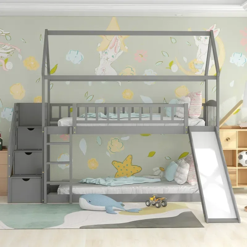 Wytrzymałe, drewniane łóżko dl – Bunk Bed With Stairs And Slide recenzja i cena