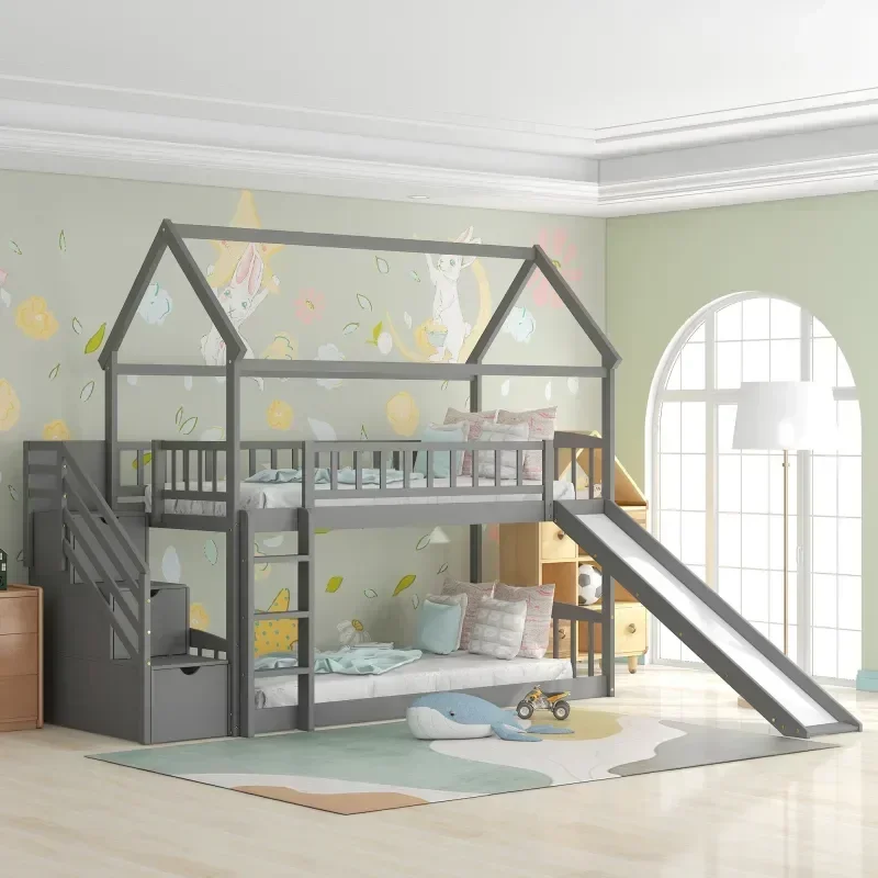 Wytrzymałe, drewniane łóżko dl – Bunk Bed With Stairs And Slide recenzja i cena