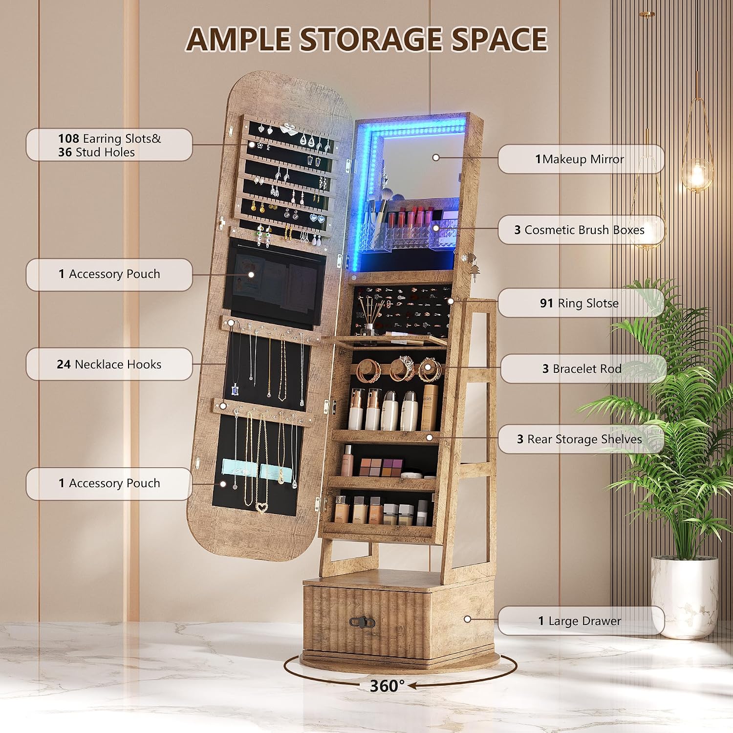 Okrągłe, obrotowe szafki do pr – Full Length Mirror Jewelry Armoire recenzja i cena