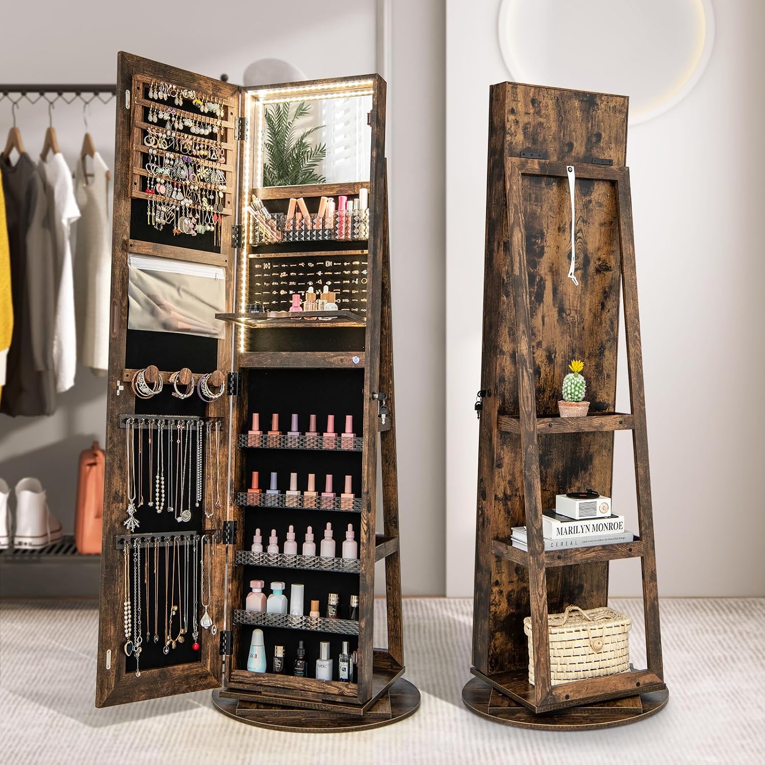 Obracane lustro LED z miejscem – Full Length Mirror Jewelry Armoire recenzja i cena