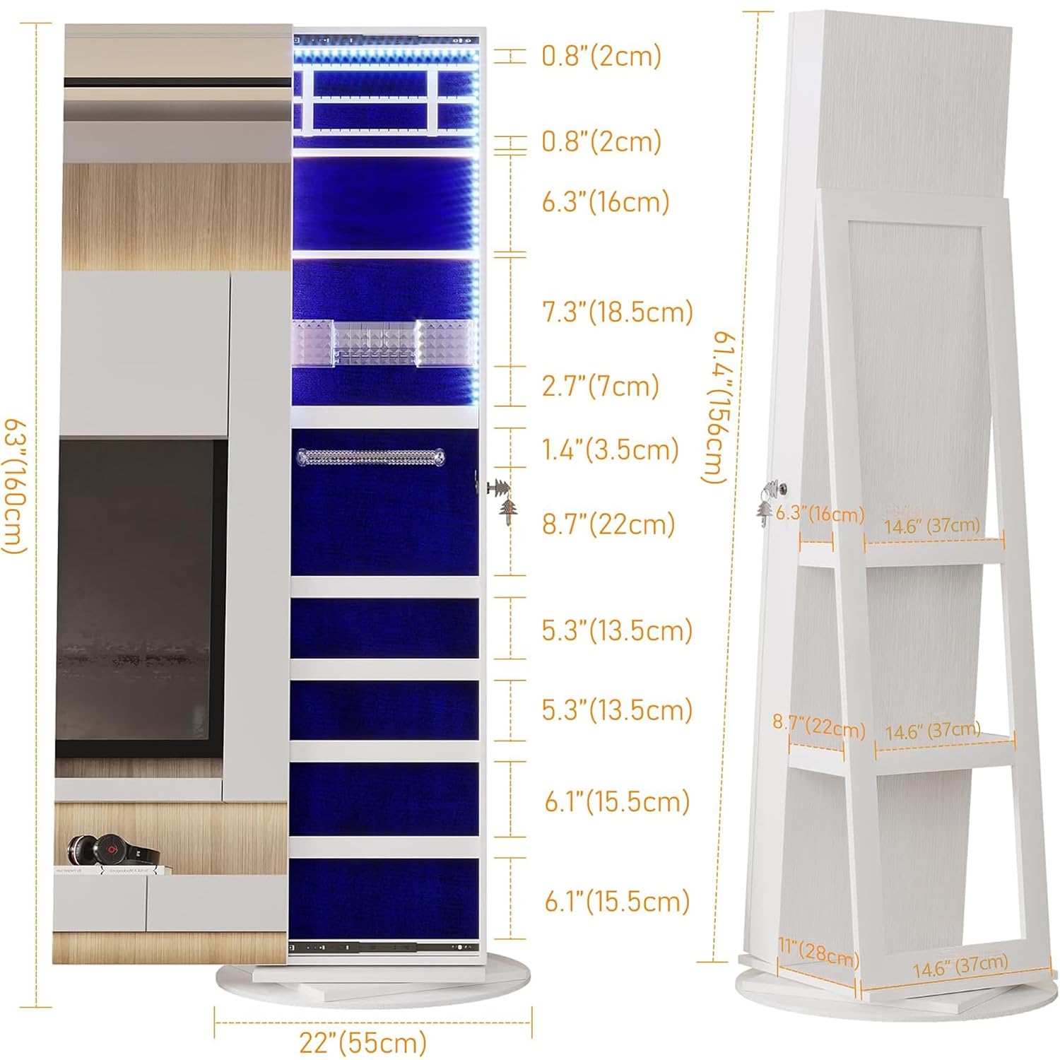 360 °   Obracana szafka na biż – Full Length Mirror Jewelry Armoire recenzja i cena