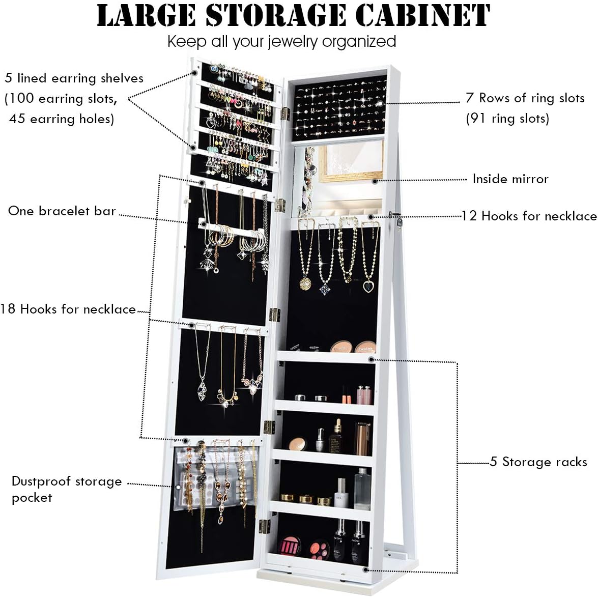Stojąca szafa na biżuterię z l – Full Length Mirror Jewelry Armoire recenzja i cena