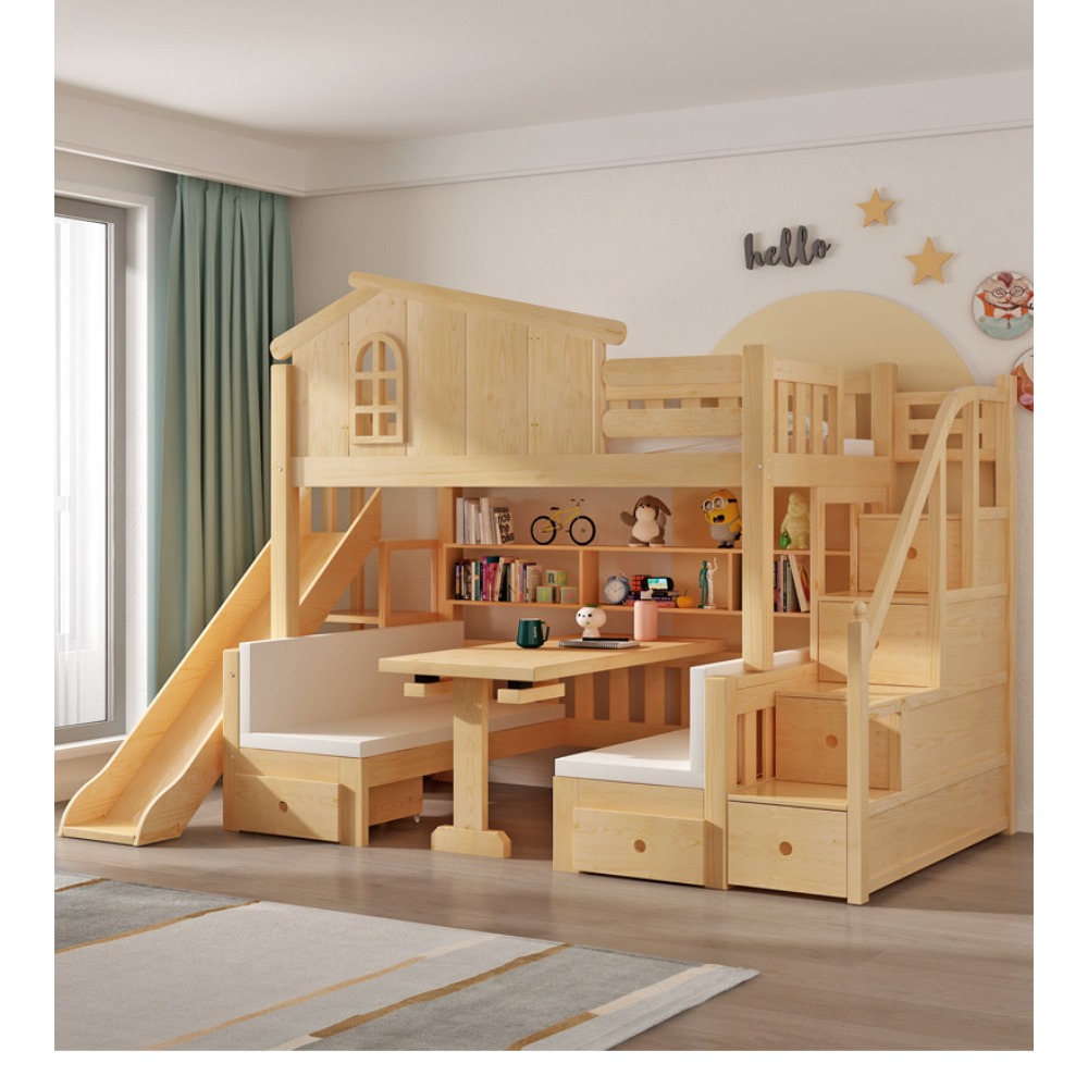 Łóżko piętrowe ze stołem, wiel – Bunk Bed With Stairs And Slide recenzja i cena